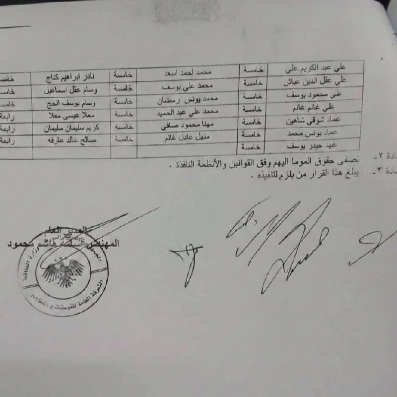قرار فصل جديد لموطفين غالبيتهم العظمى من العلويين في محافظة طرطوس