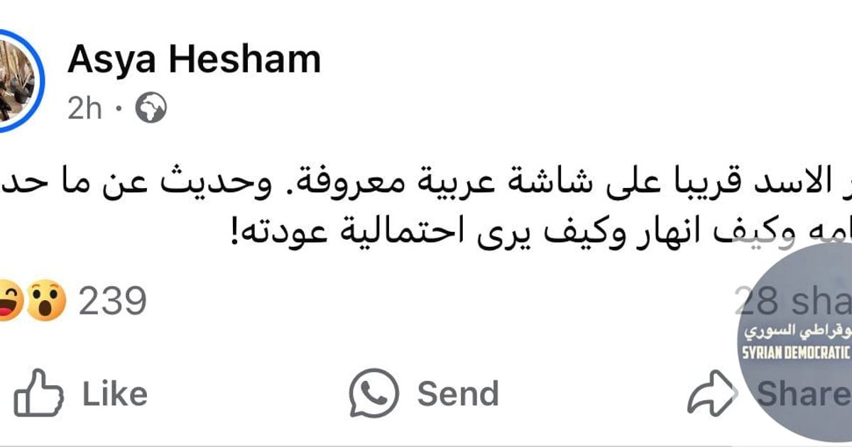المدعوة "آسيا هشام" المذيعة في قناة "المشهد" تنشر على صفحتها الشخصية على فيسبوك عن مقابلة قريبة للرئيس السوري السابق بشار الأسد