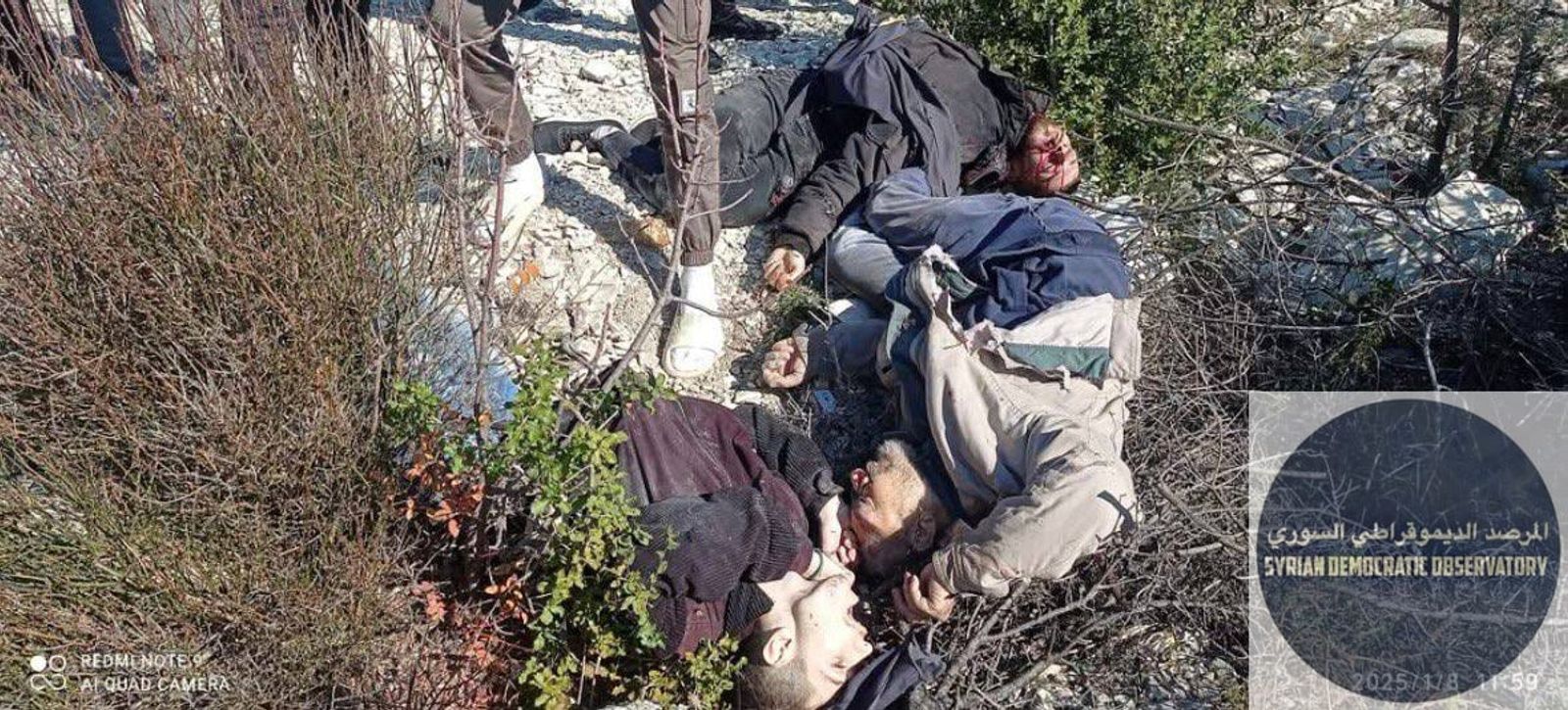 Members of the militias of (Aka ) commit a massacre against young men from one family from the town of -Sharqiya in the countryside of the city of , while they were working in their field.