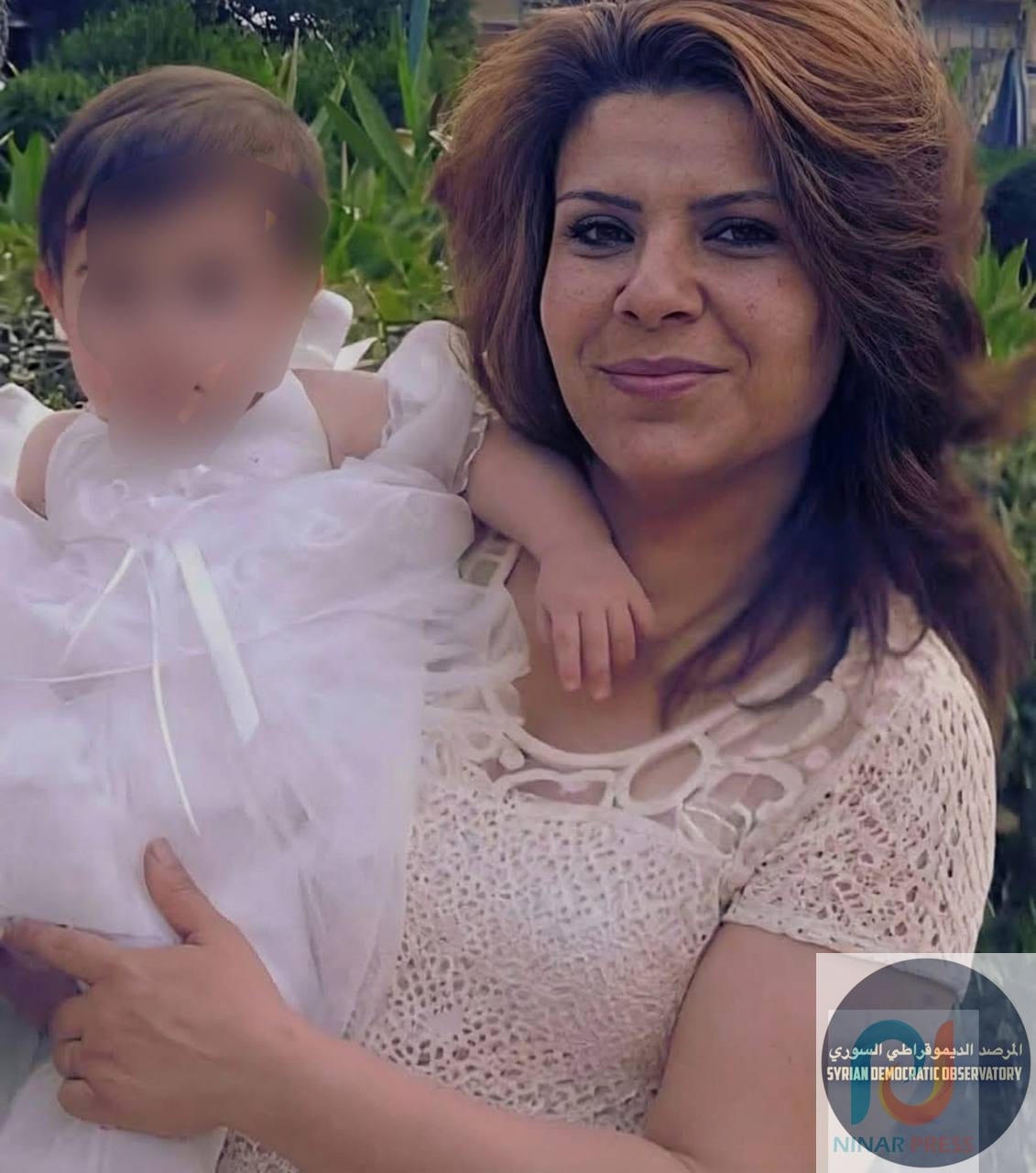 صورة الشهيدة إيمان مطانيوس جروس، 47 عاماً، والتي استشهدت مساء اليوم 23 شباط/فبراير، على يد مجموعة إرهابية مسلحة من ميلشيات الجولاني في حي عكرمة بمدينة .