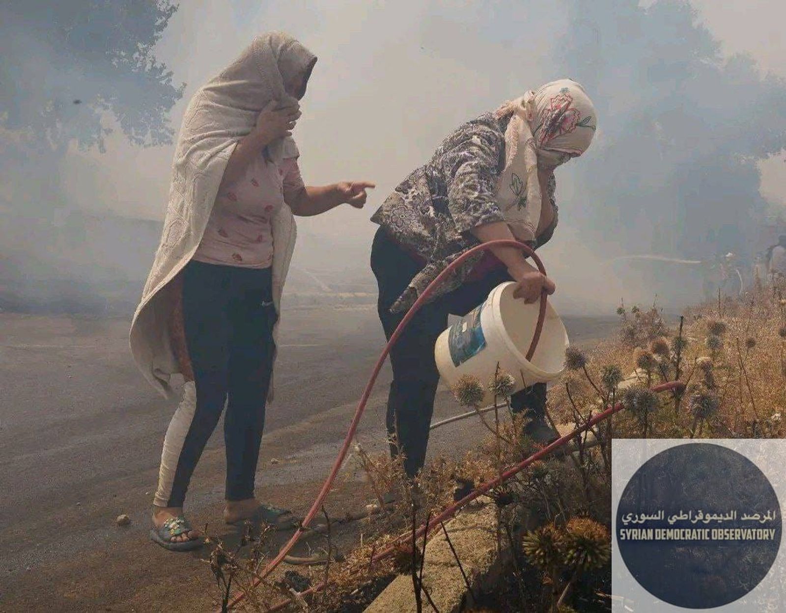 نساء الساحل يقومون بإطفاء الحرائق، و أشباه الرجال من إرهاببي الجولاني يقومون بإشعالها