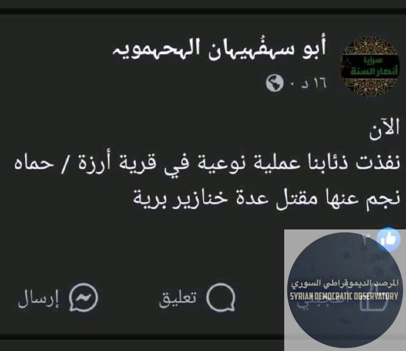 The A.K.A. 's militia , with the complicity of the General Security, committed a massacre that claimed the lives of 10 individuals from the Alawite sect in the village of Arza, located in the northern